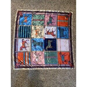 Equestrian Trotting Horse Crown Derby Bright 35x35” Scarf Satin Country Club